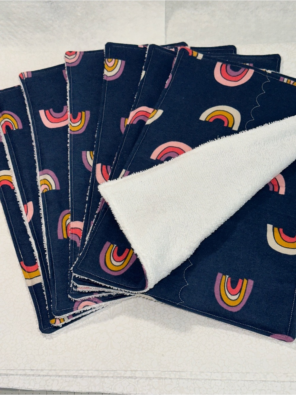 NEW! Handmade NoPaper Hand Towels Navy Pink Retro Arc Terry Cloth Roll 7pc - Picture 5 of 8
